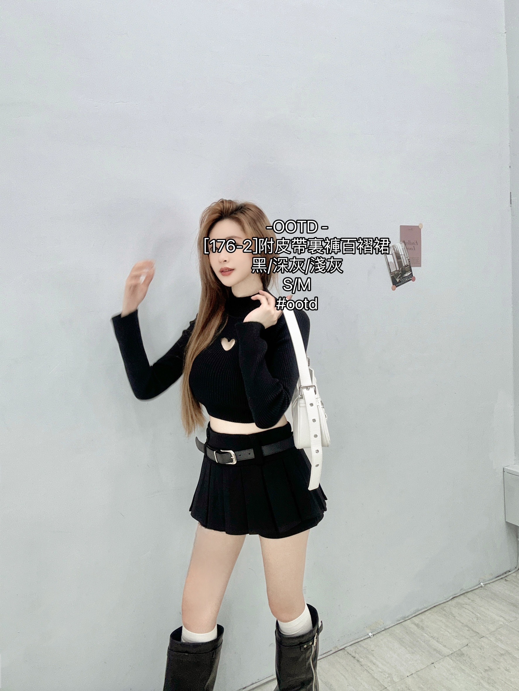 [176-2]附皮帶裏褲百褶裙 (6)