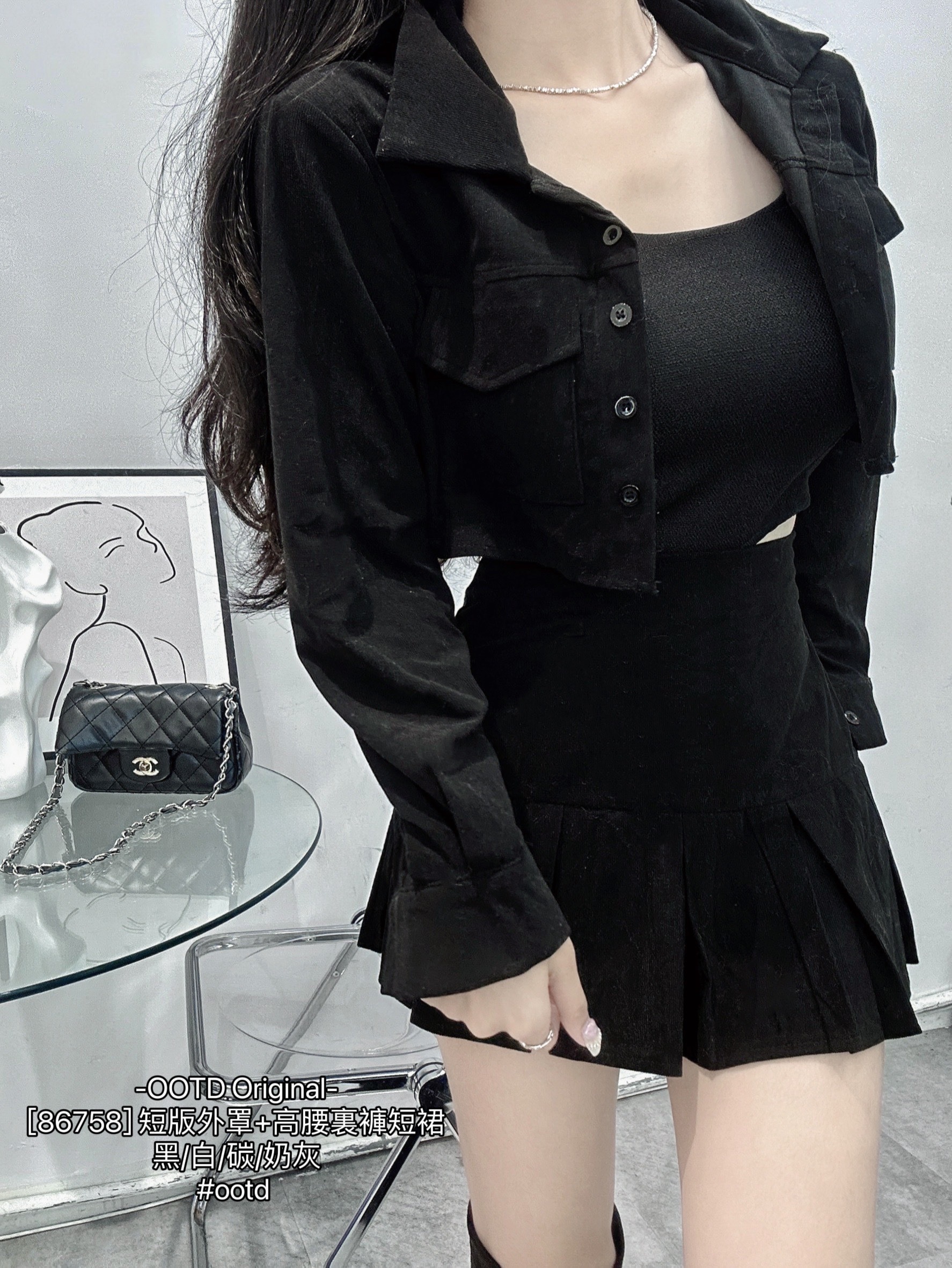 [86758] 短版外罩+高腰裏褲短裙 (8)