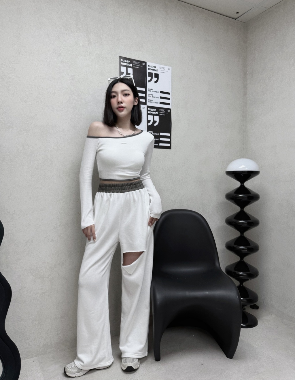 10300033『訂製款』美式撞色斜肩上衣鐵標套裝 (2)