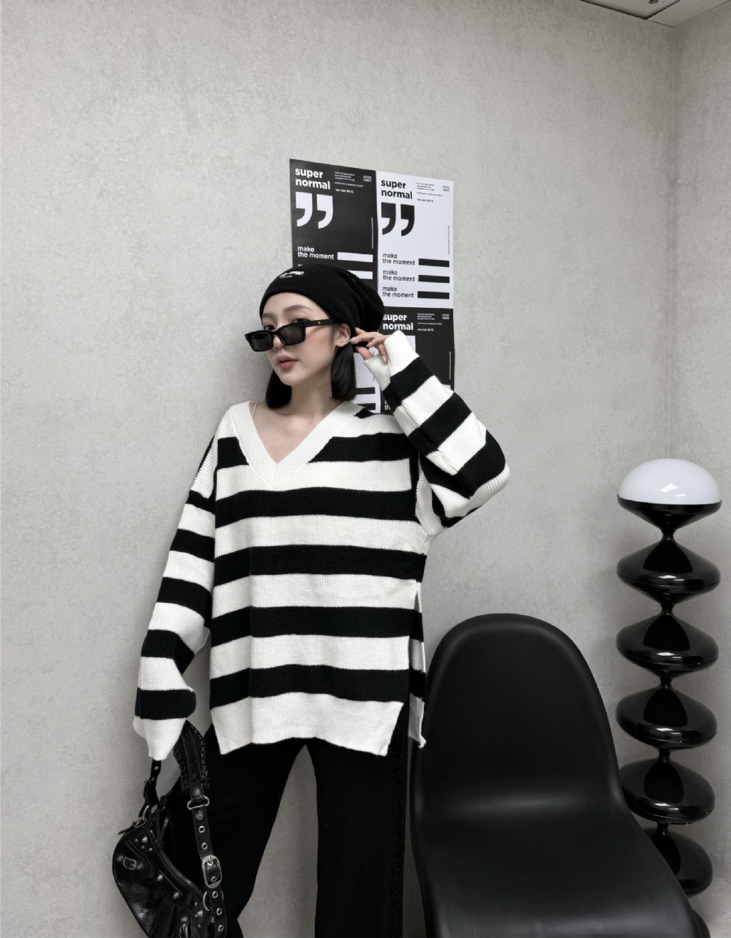 1030A3171『選品』韓系寬鬆慵懶感針織開叉針織上衣 (3)