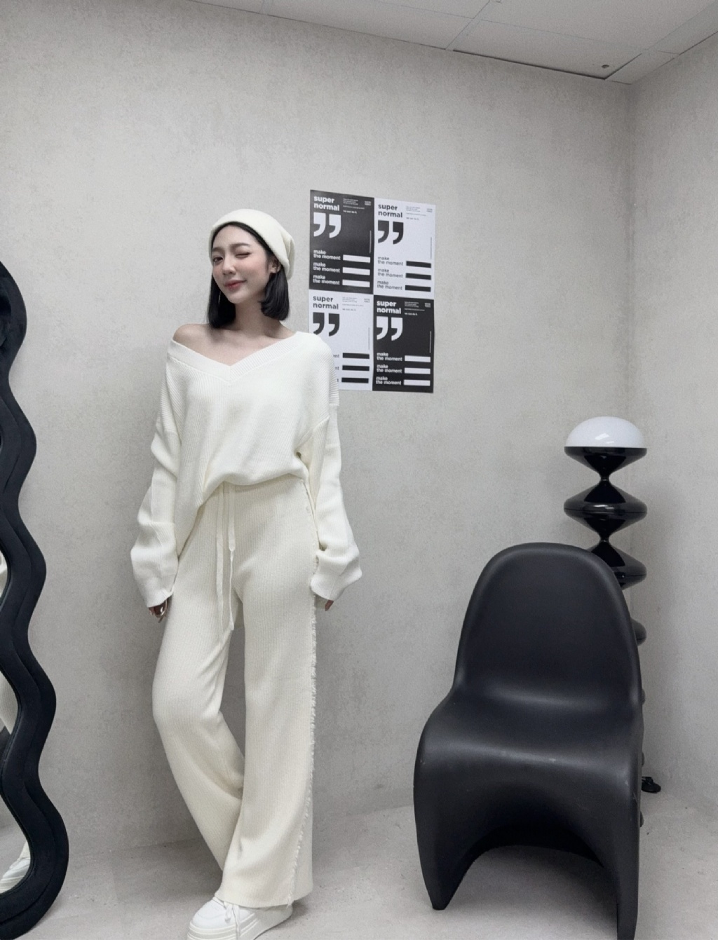 1030A3255『選品』綿羊絨側鬚邊奶奶針織褲