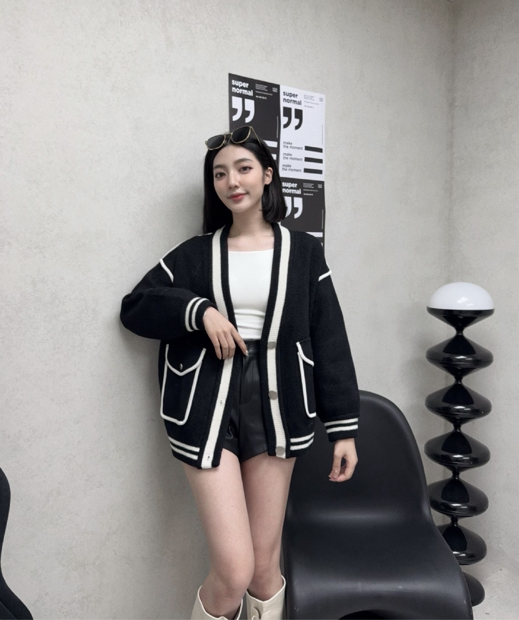 10307727『選品』小香風針織大口袋貂毛外套