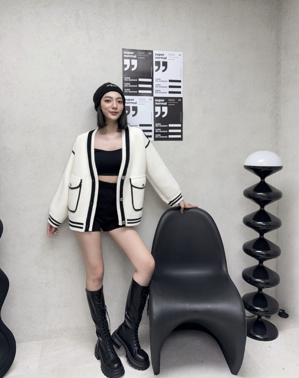 10307727『選品』小香風針織大口袋貂毛外套 (5)