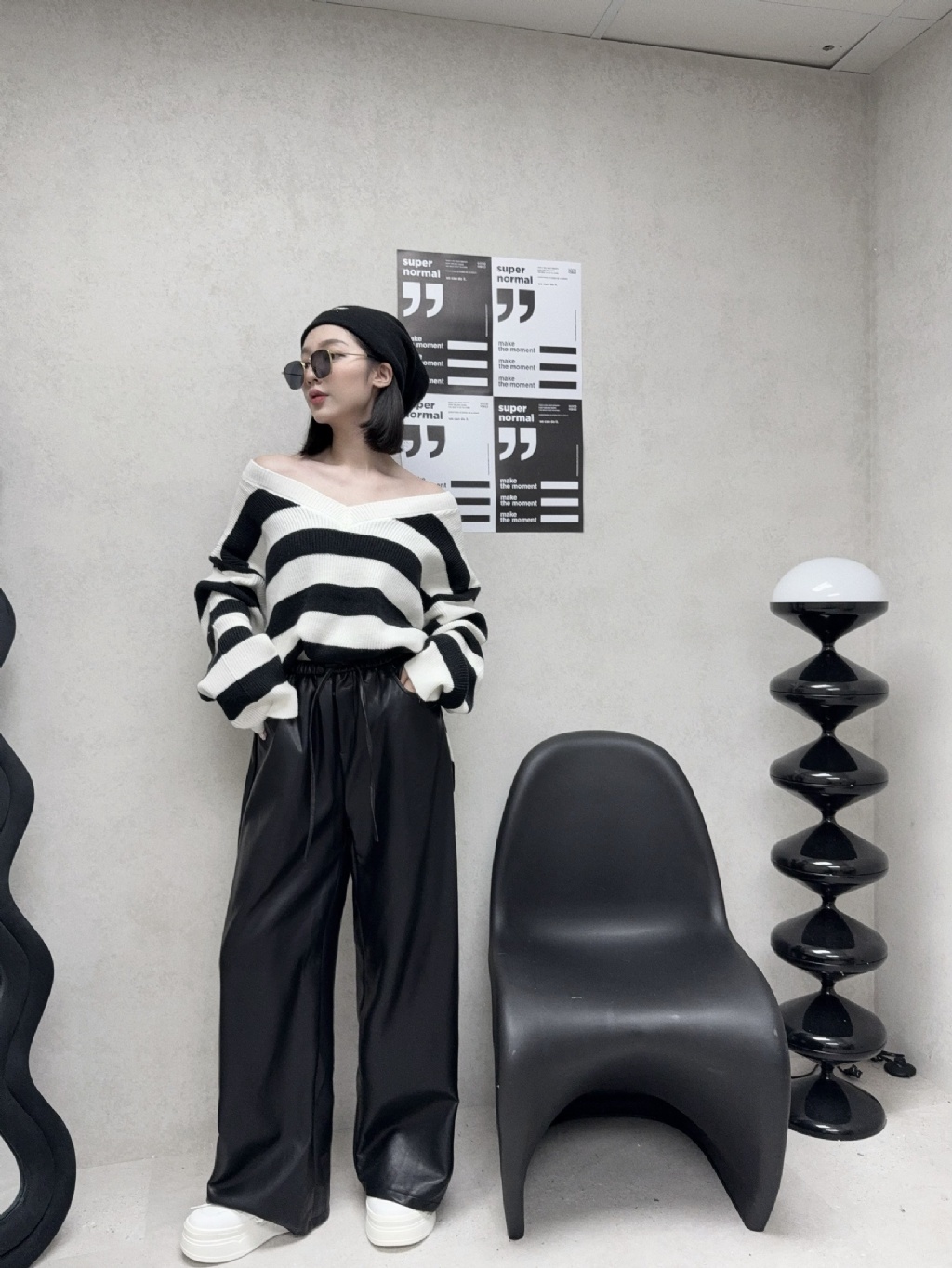 10302028『選品』韓系抽繩皮革闊腿褲 (4)