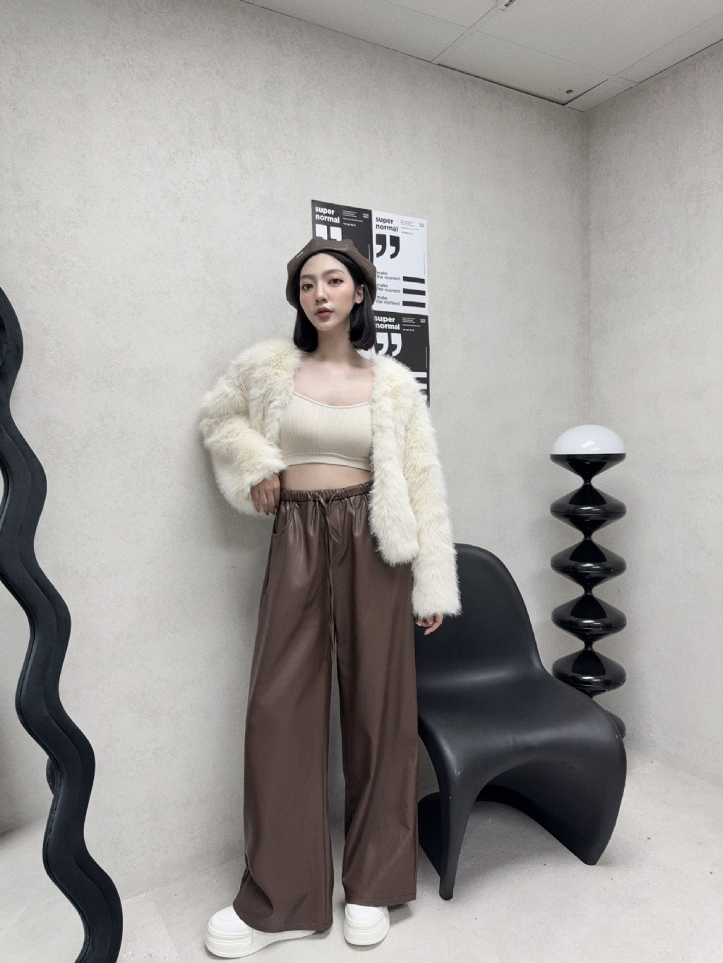 10302028『選品』韓系抽繩皮革闊腿褲 (2)