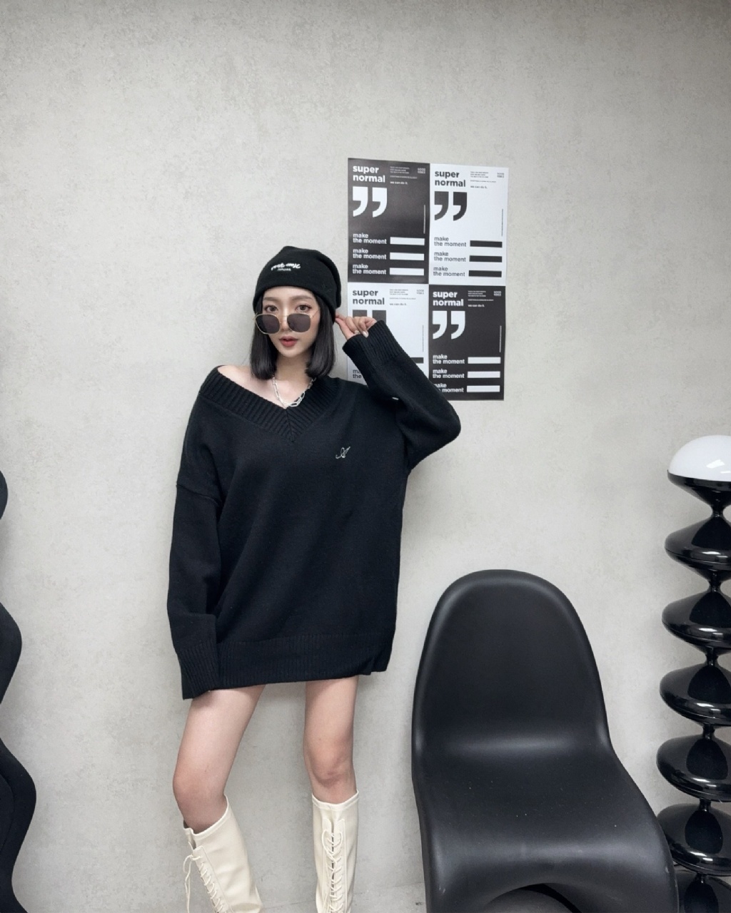 10302752『選品』學院風字母刺繡v領針織衣 (3)