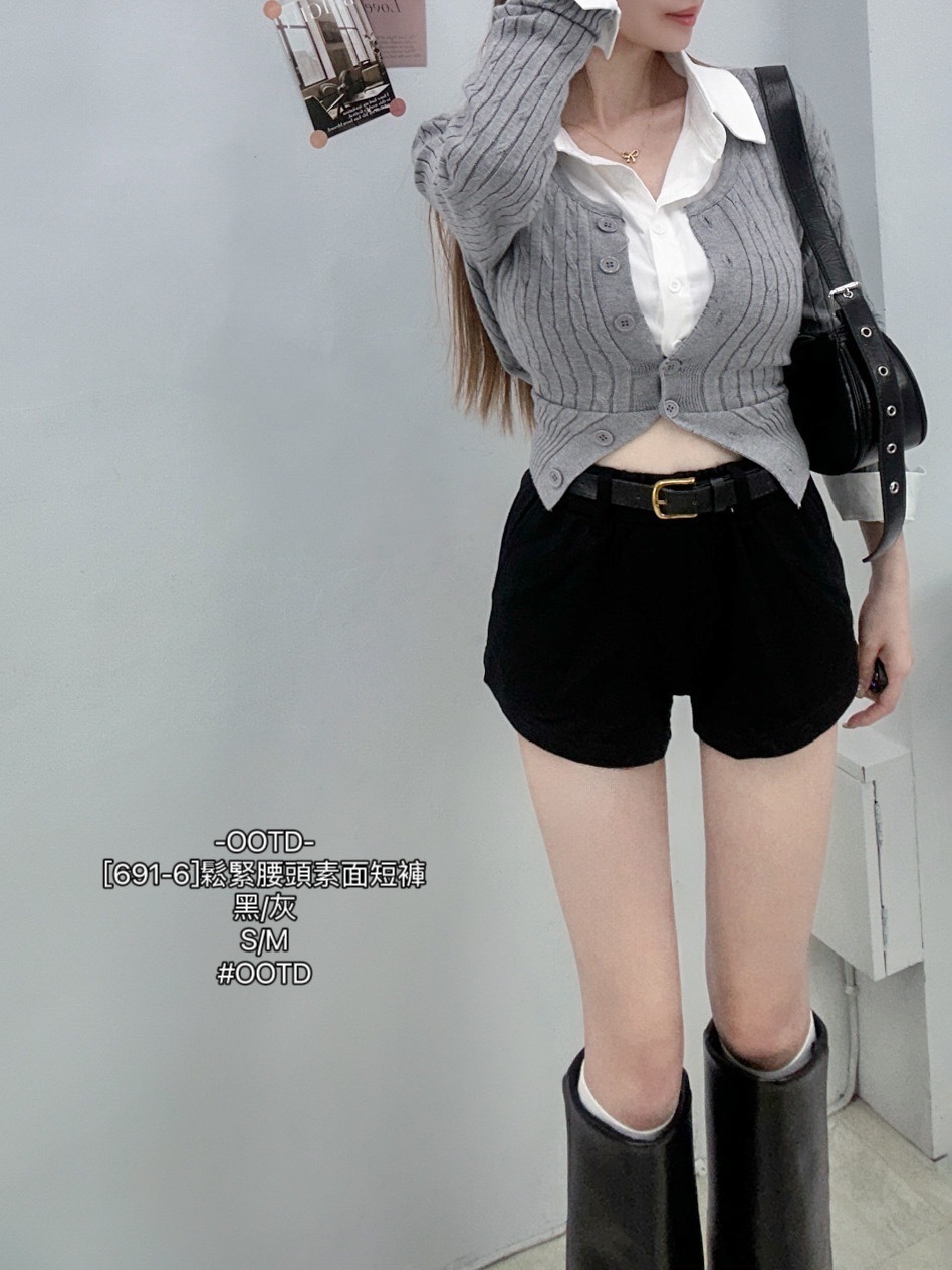 [691-6]鬆緊腰頭素面短褲 (6)