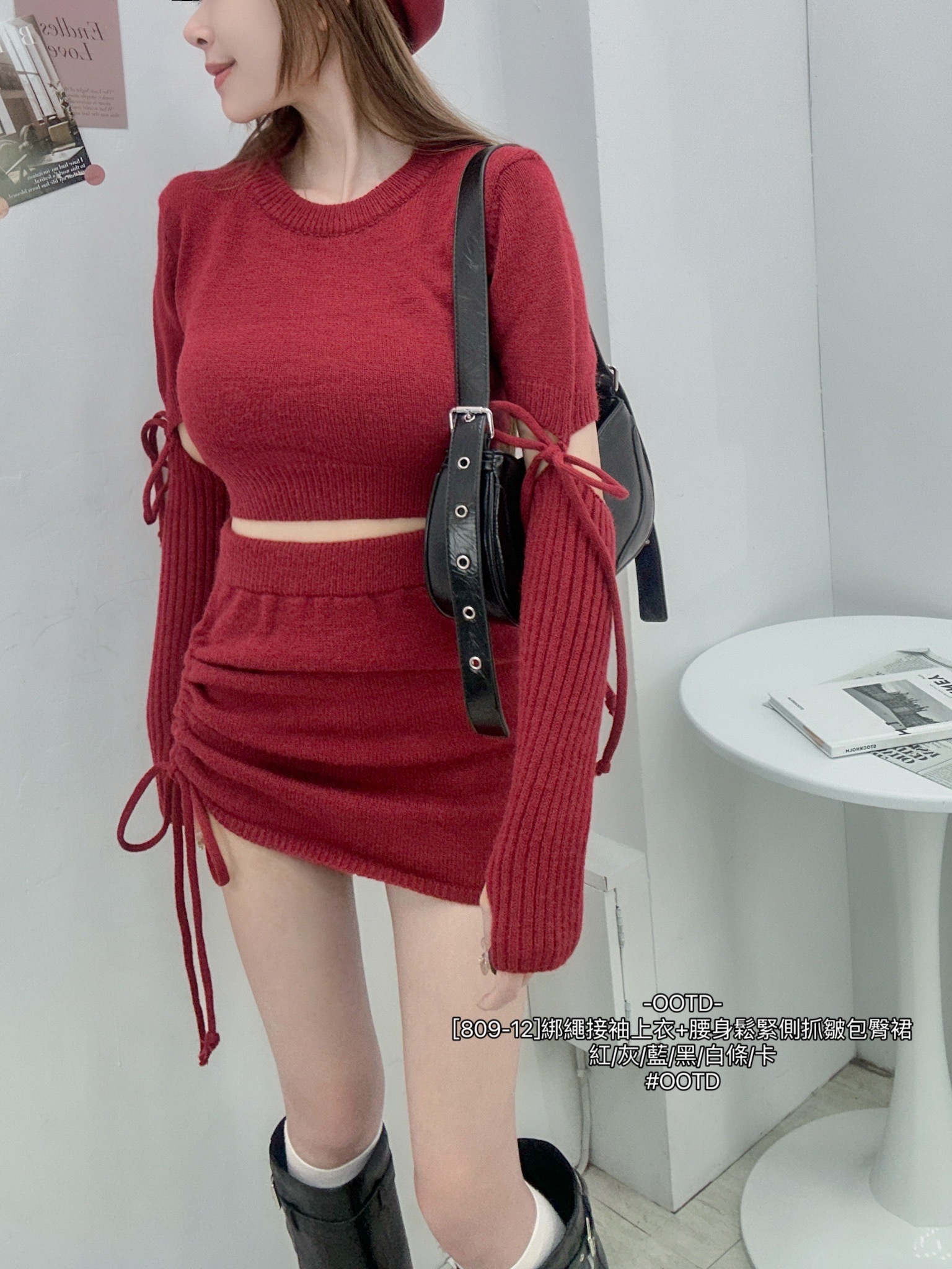 [809-12]綁繩接袖上衣+腰身鬆緊側抓皺包臀裙 (5)