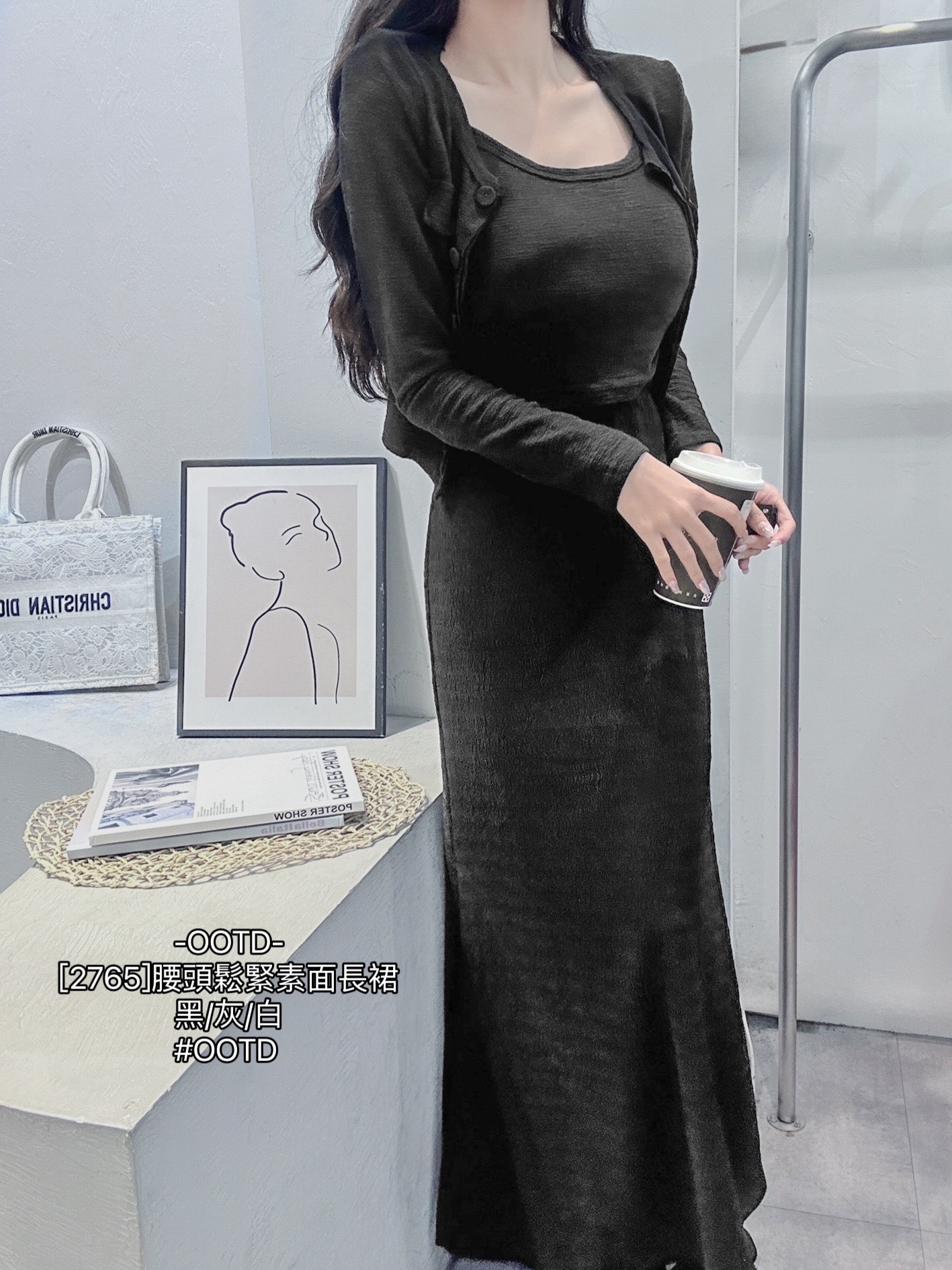 [2765]腰頭鬆緊素面長裙 (8)
