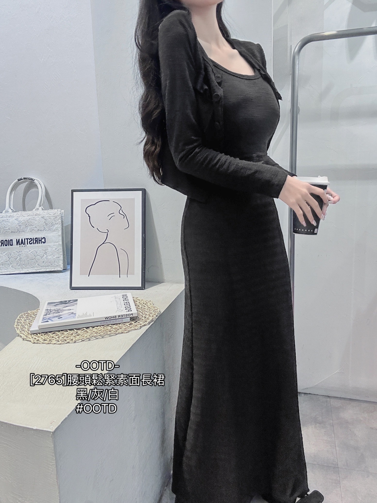 [2765]腰頭鬆緊素面長裙 (7)