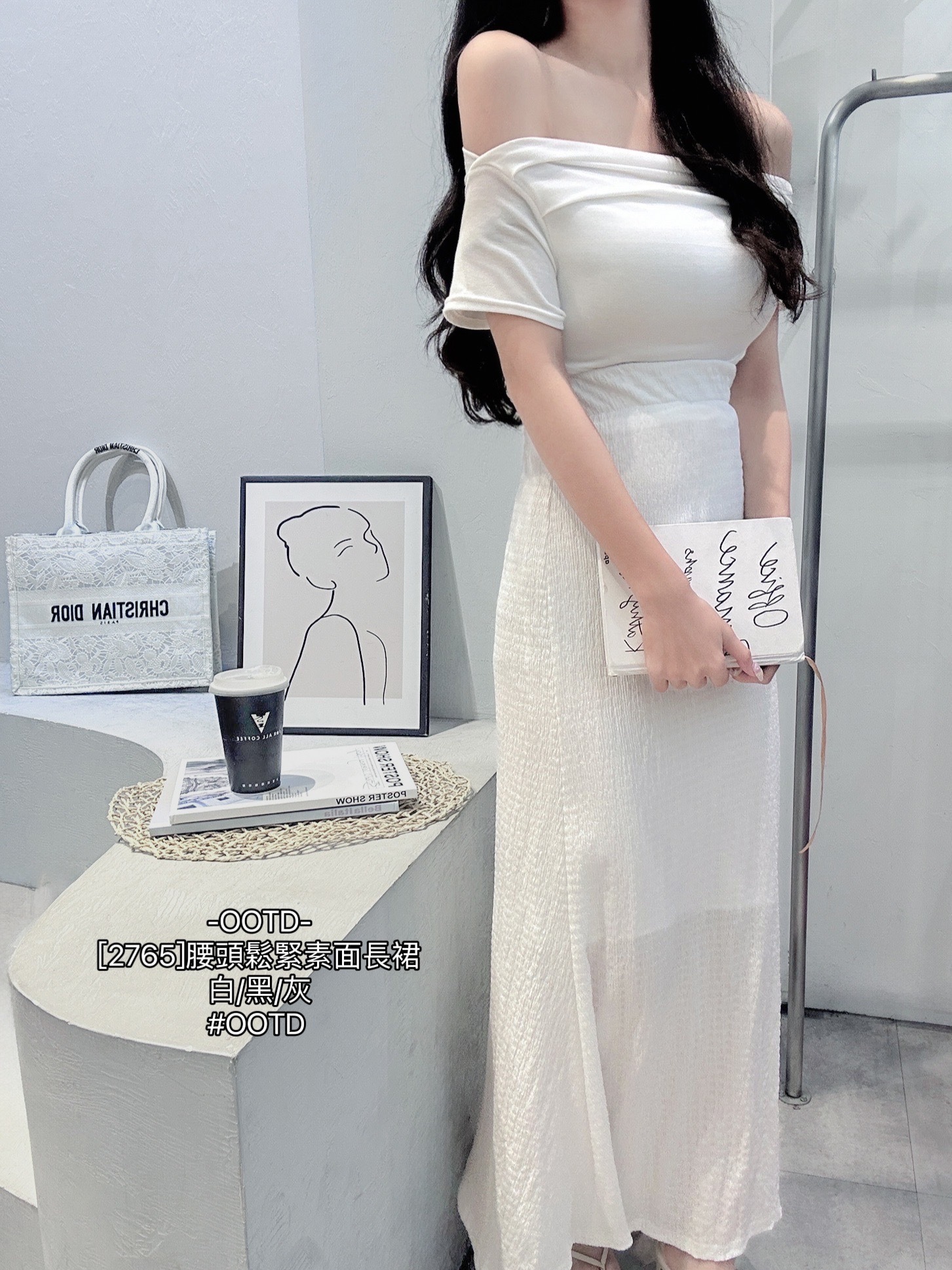 [2765]腰頭鬆緊素面長裙