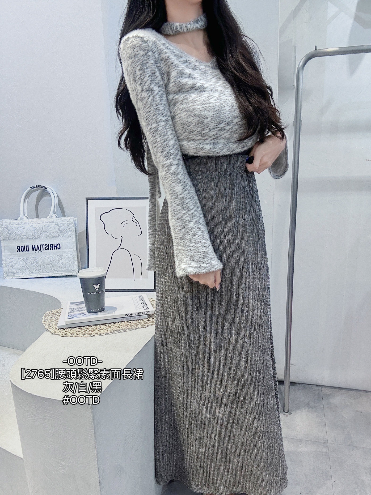 [2765]腰頭鬆緊素面長裙 (4)