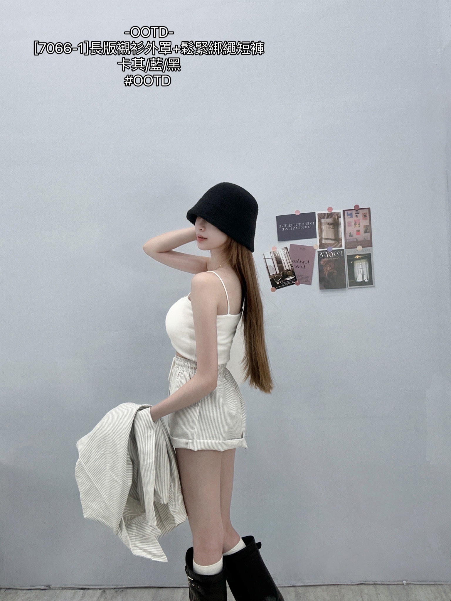 [7066-1]長版襯衫外罩+鬆緊綁繩短褲 (3)
