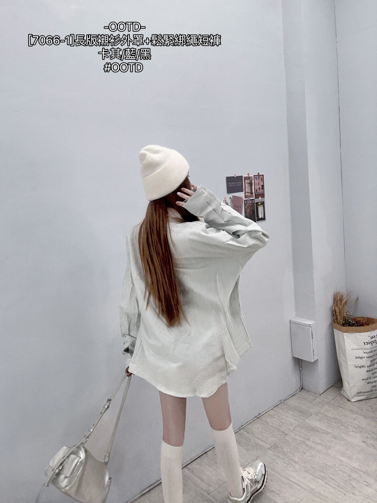 [7066-1]長版襯衫外罩+鬆緊綁繩短褲 (4)