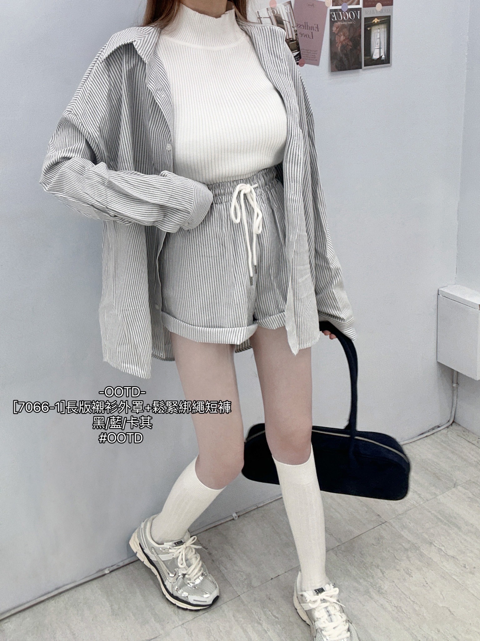 [7066-1]長版襯衫外罩+鬆緊綁繩短褲 (9)