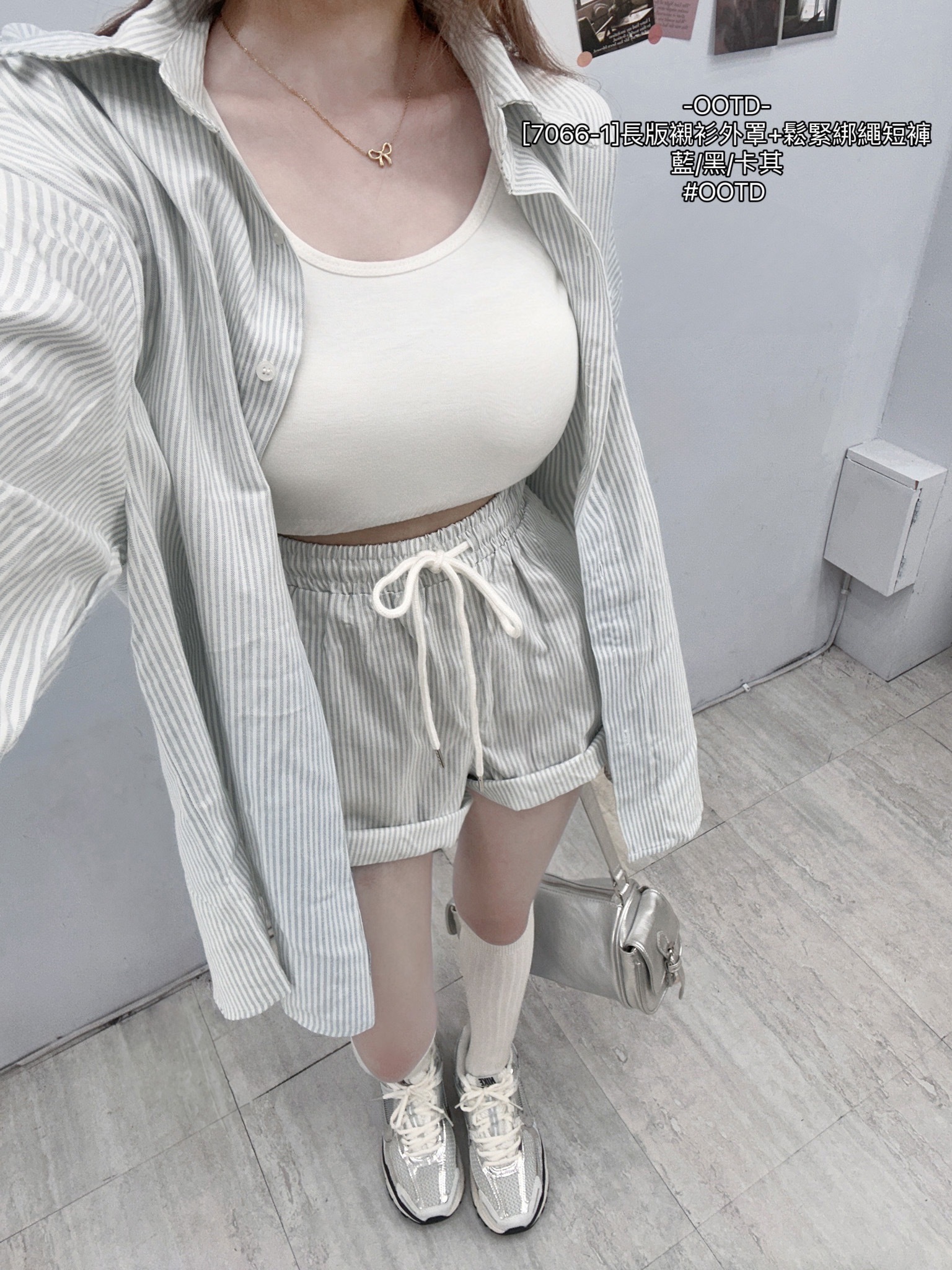 [7066-1]長版襯衫外罩+鬆緊綁繩短褲 (6)