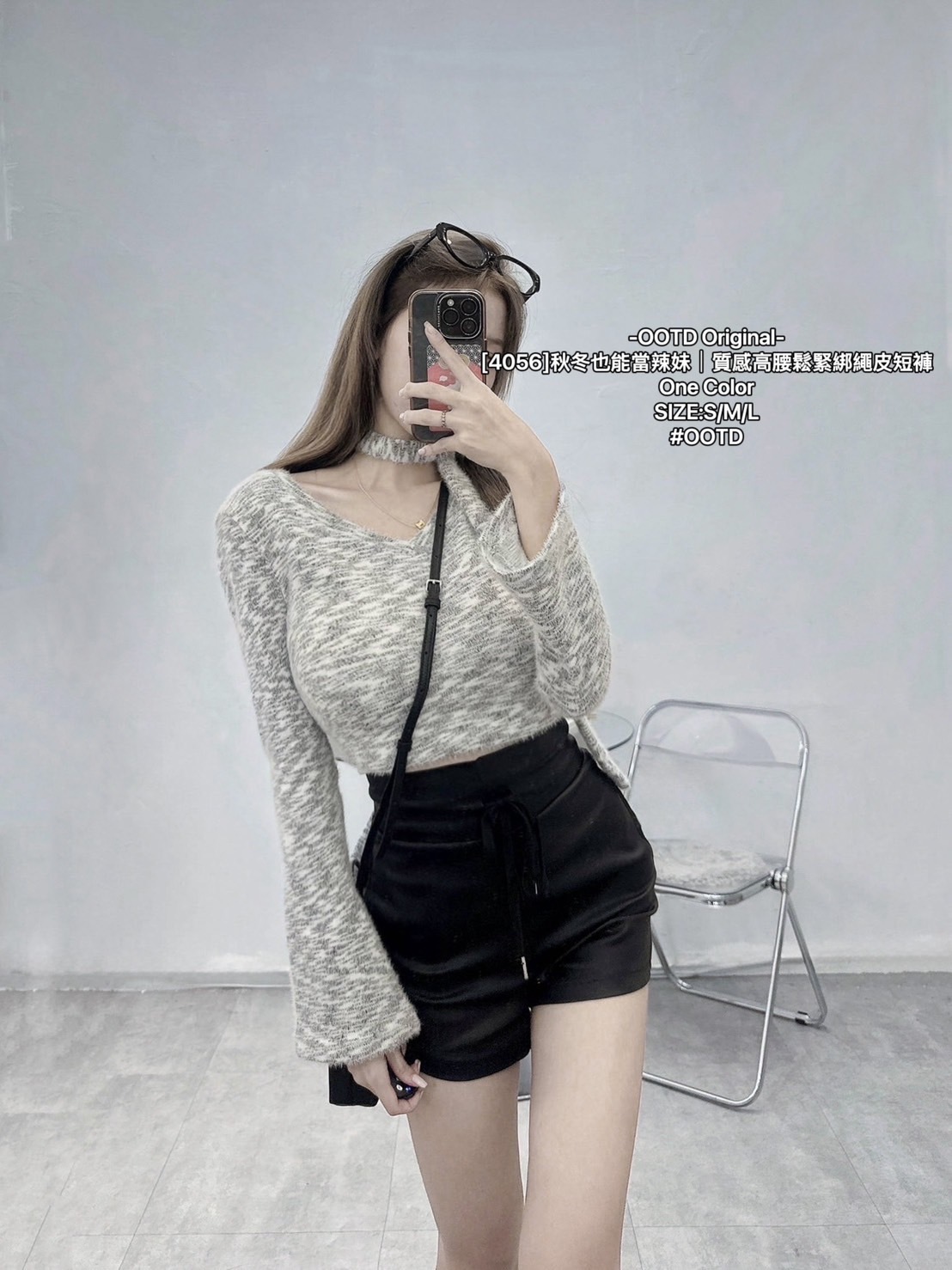 [4056]秋冬也能當辣妹｜質感高腰鬆緊綁繩皮短褲 (3)