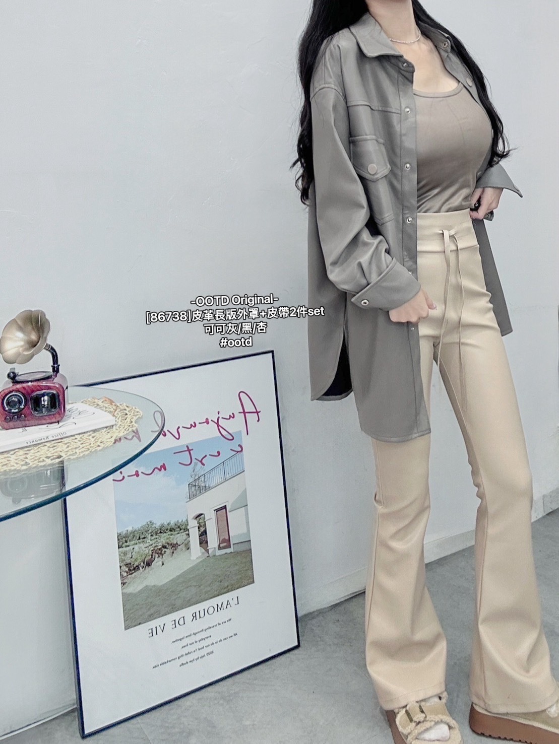 [86738]皮革長版外罩+皮帶2件set (7)