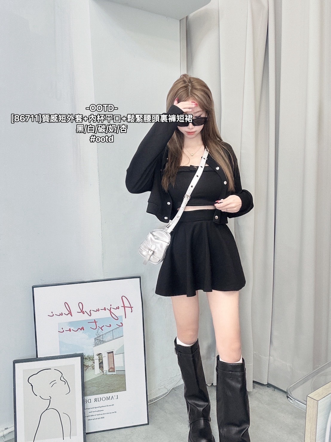 [86711]質感短外套+內杯平口+鬆緊腰頭裏褲短裙 (9)