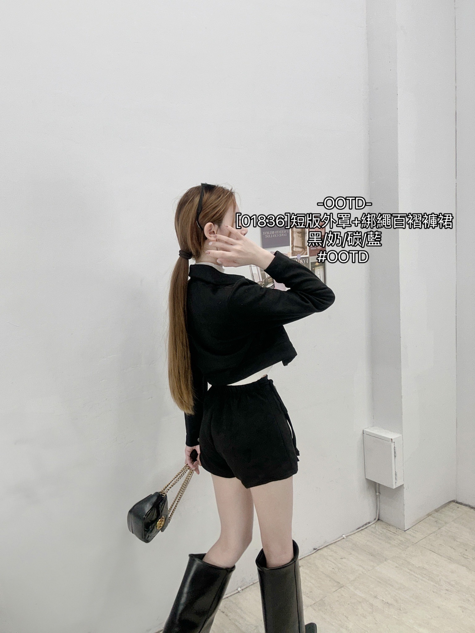 [01836]短版外罩+綁繩百褶褲裙 (7)