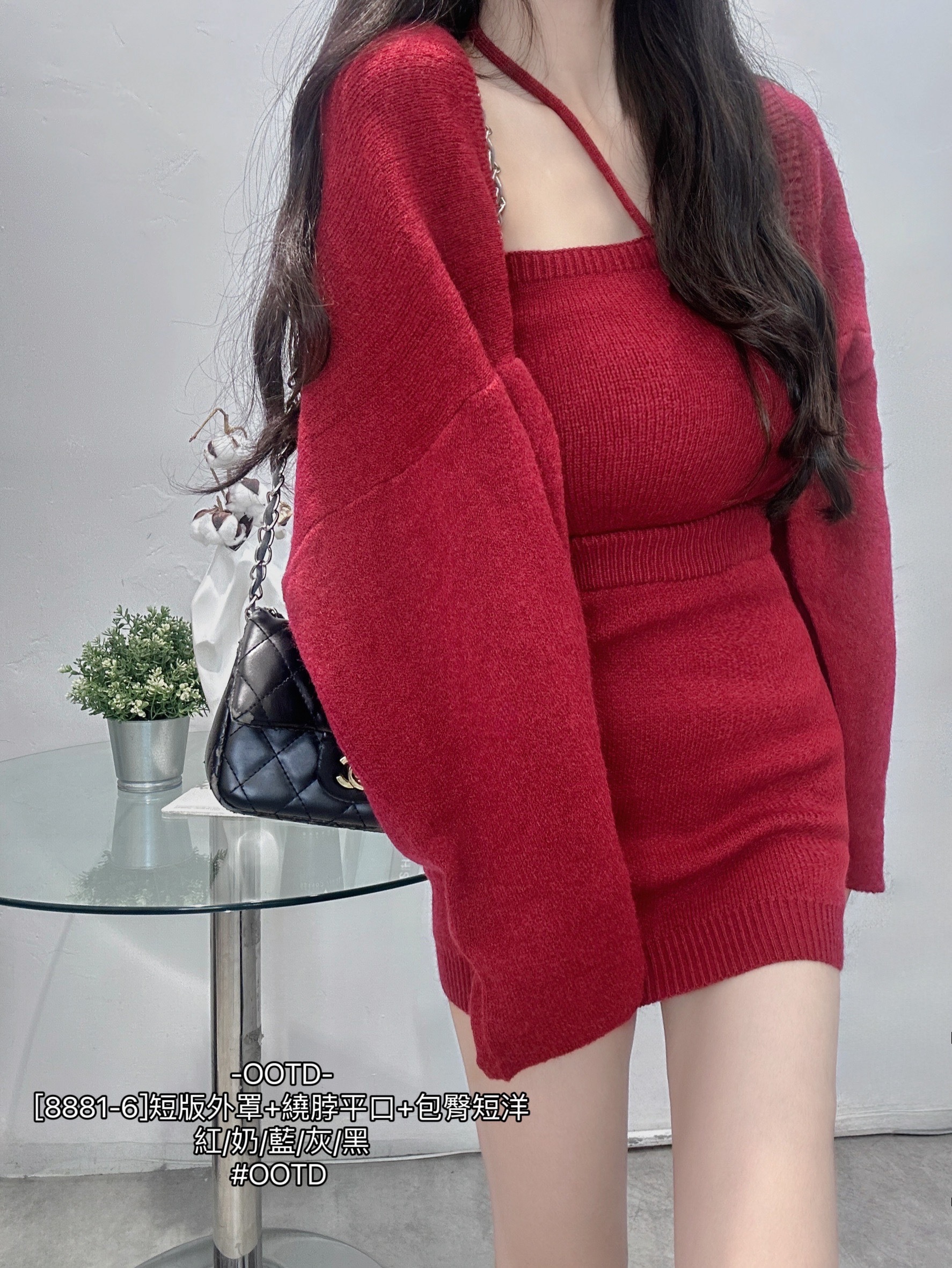 [8881-6]短版外罩+繞脖平口+包臀短洋 (4)