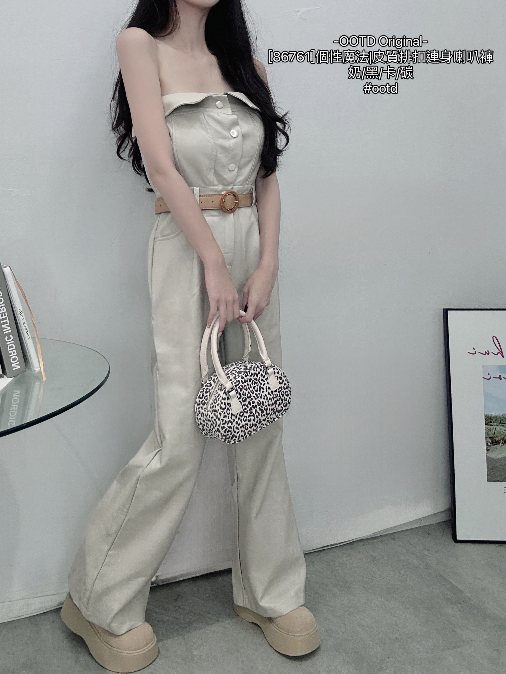 [86761]個性魔法皮質排扣連身喇叭褲 (2)