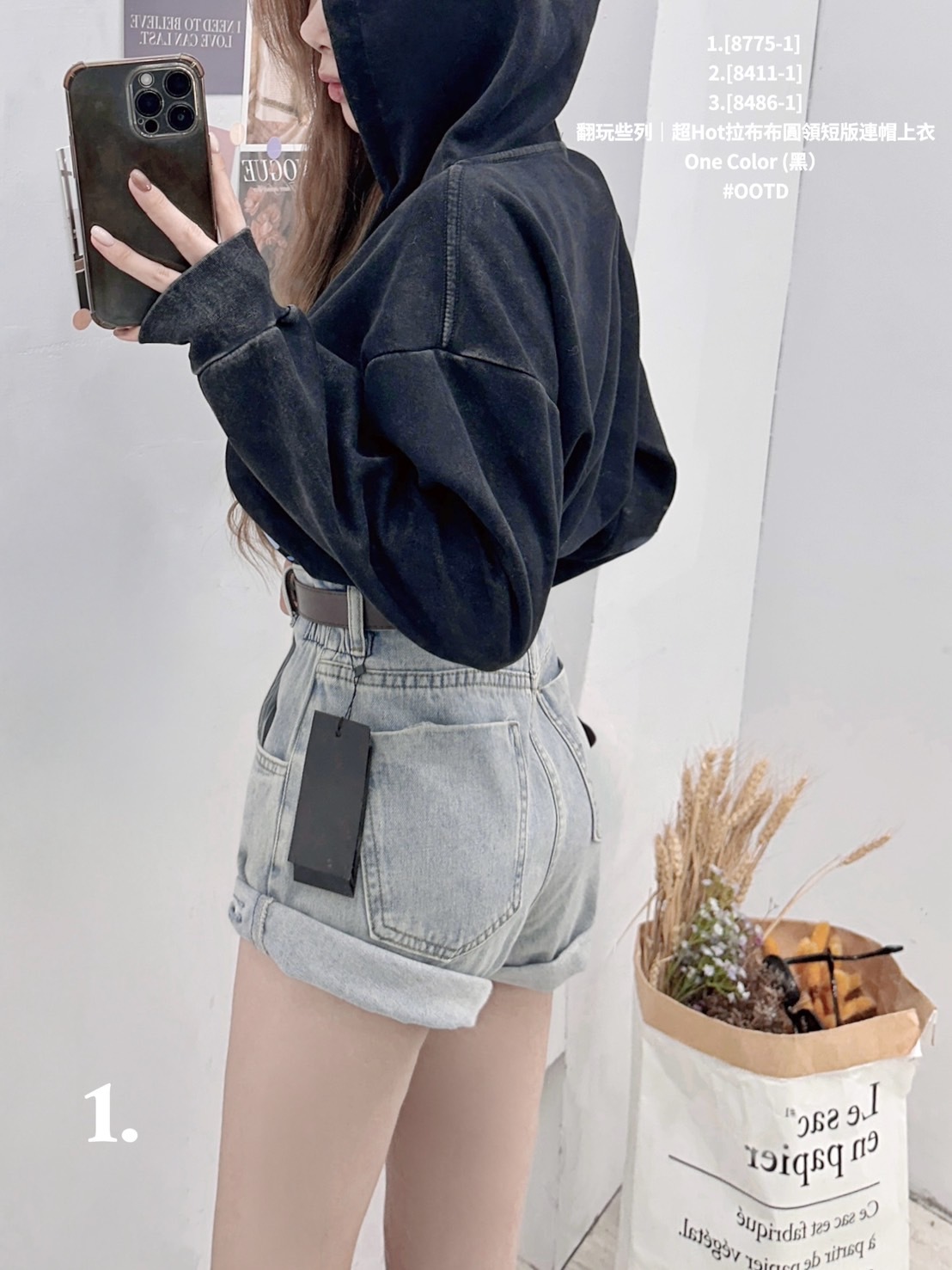 [8486-1]翻玩些列｜超Hot拉布布圓領短版連帽上衣 (2)