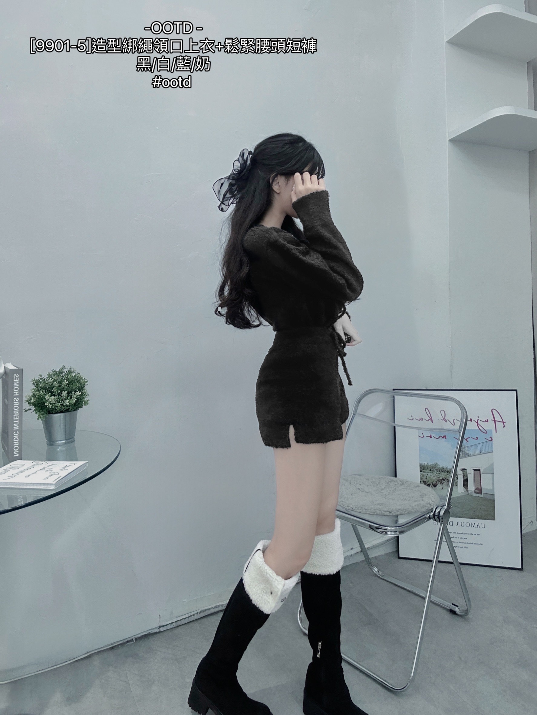 [9901-5]造型綁繩領口上衣+鬆緊腰頭短褲 (7)