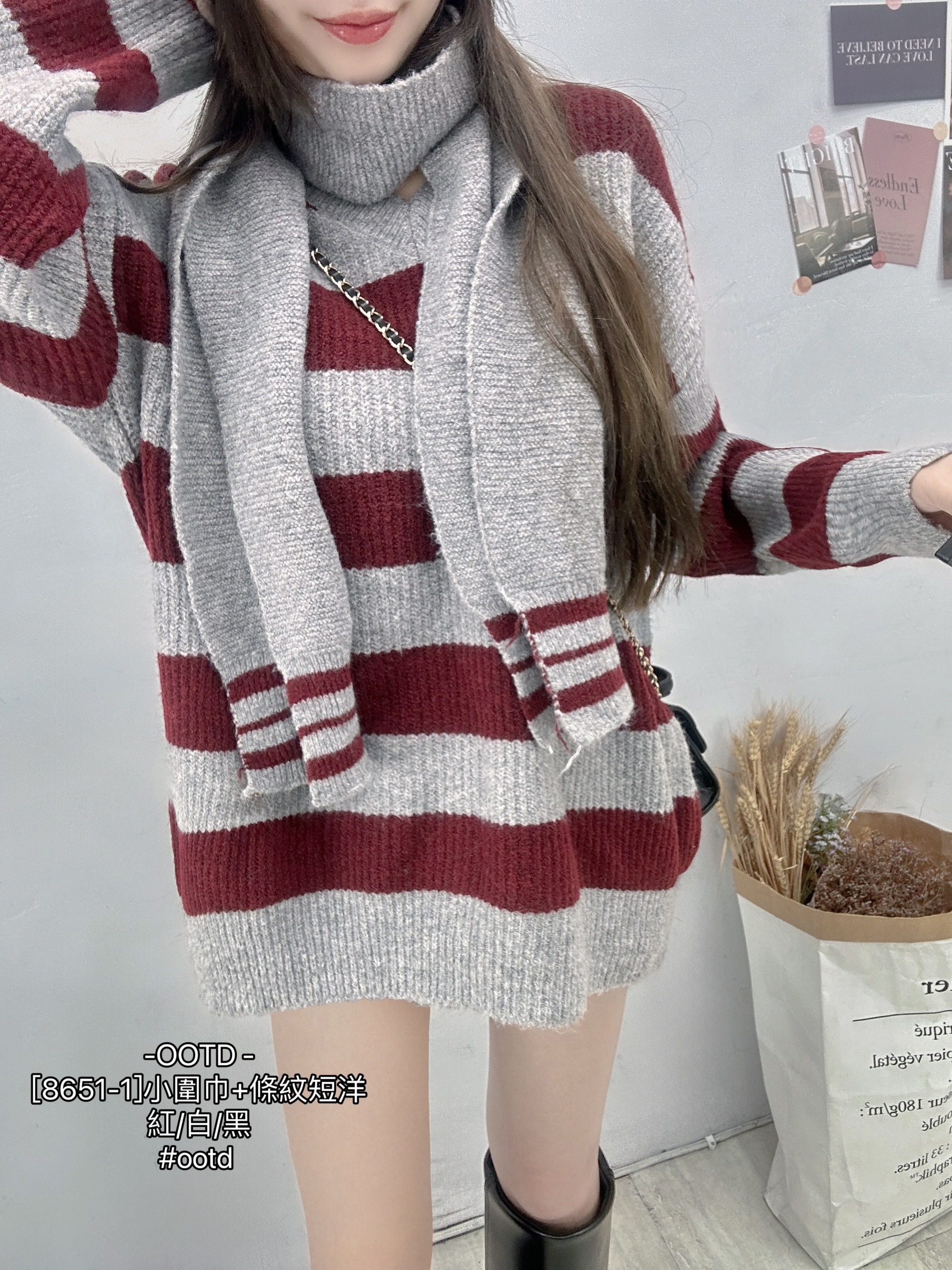 [8651-1]小圍巾+條紋短洋 (3)
