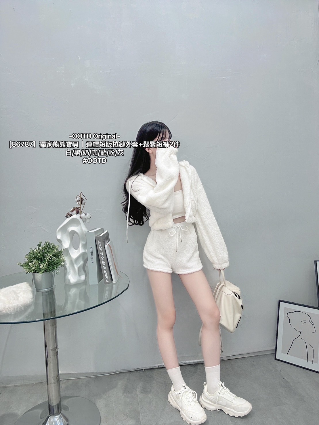 [86787］獨家熊熊寶貝｜連帽短版拉鏈外套+鬆緊短褲2件 (2)