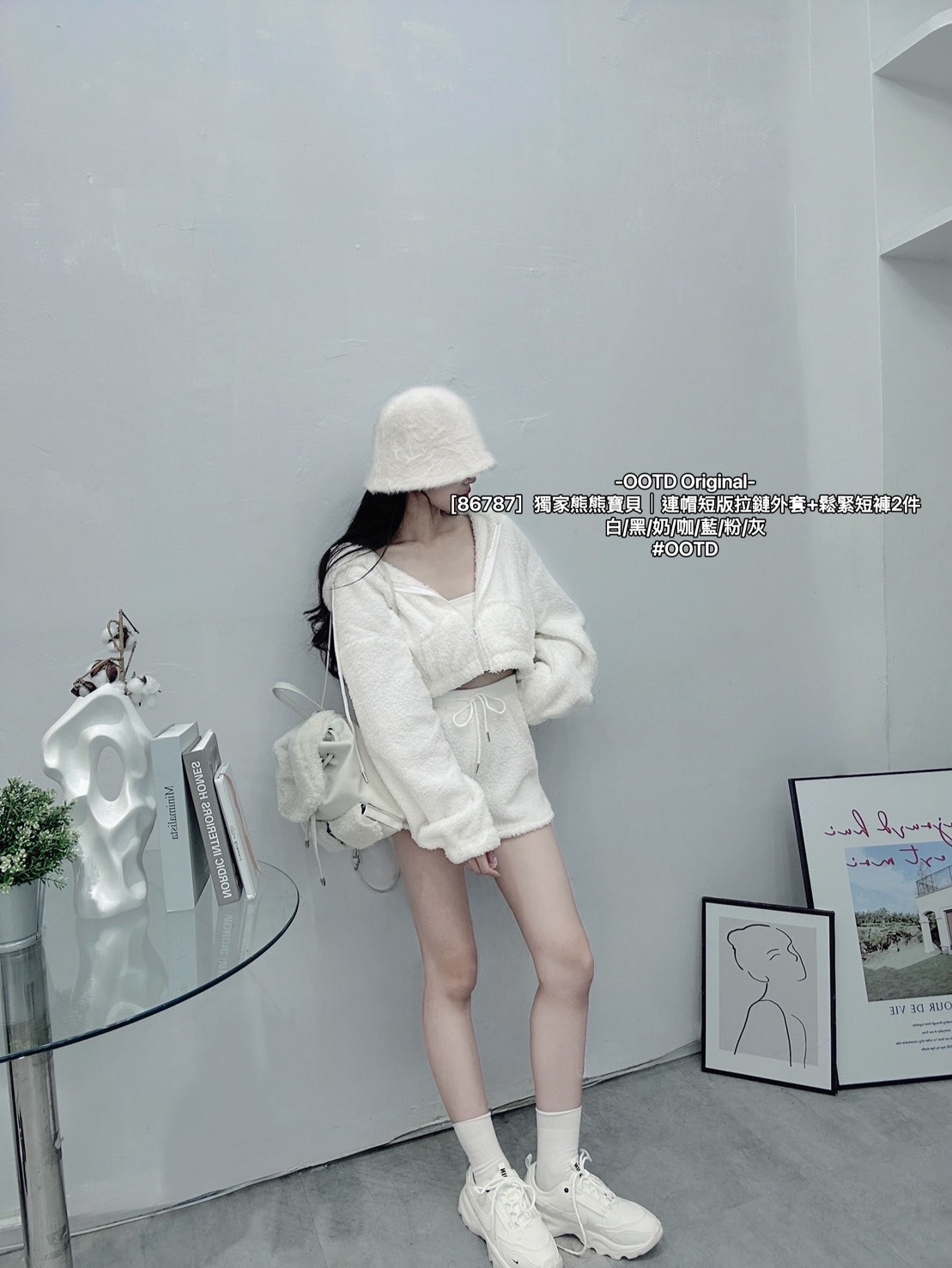 [86787］獨家熊熊寶貝｜連帽短版拉鏈外套+鬆緊短褲2件