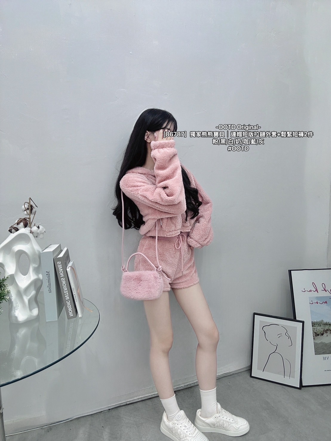 [86787］獨家熊熊寶貝｜連帽短版拉鏈外套+鬆緊短褲2件 (3)