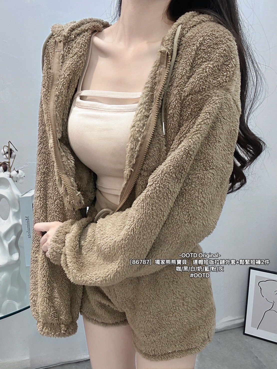 [86787］獨家熊熊寶貝｜連帽短版拉鏈外套+鬆緊短褲2件 (11)