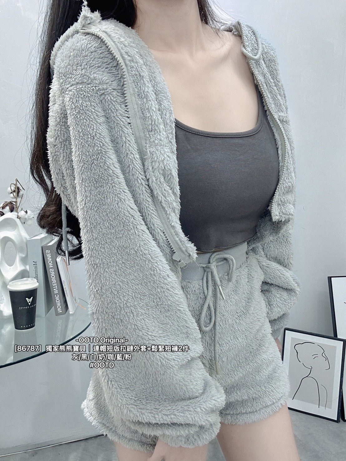 [86787］獨家熊熊寶貝｜連帽短版拉鏈外套+鬆緊短褲2件 (9)