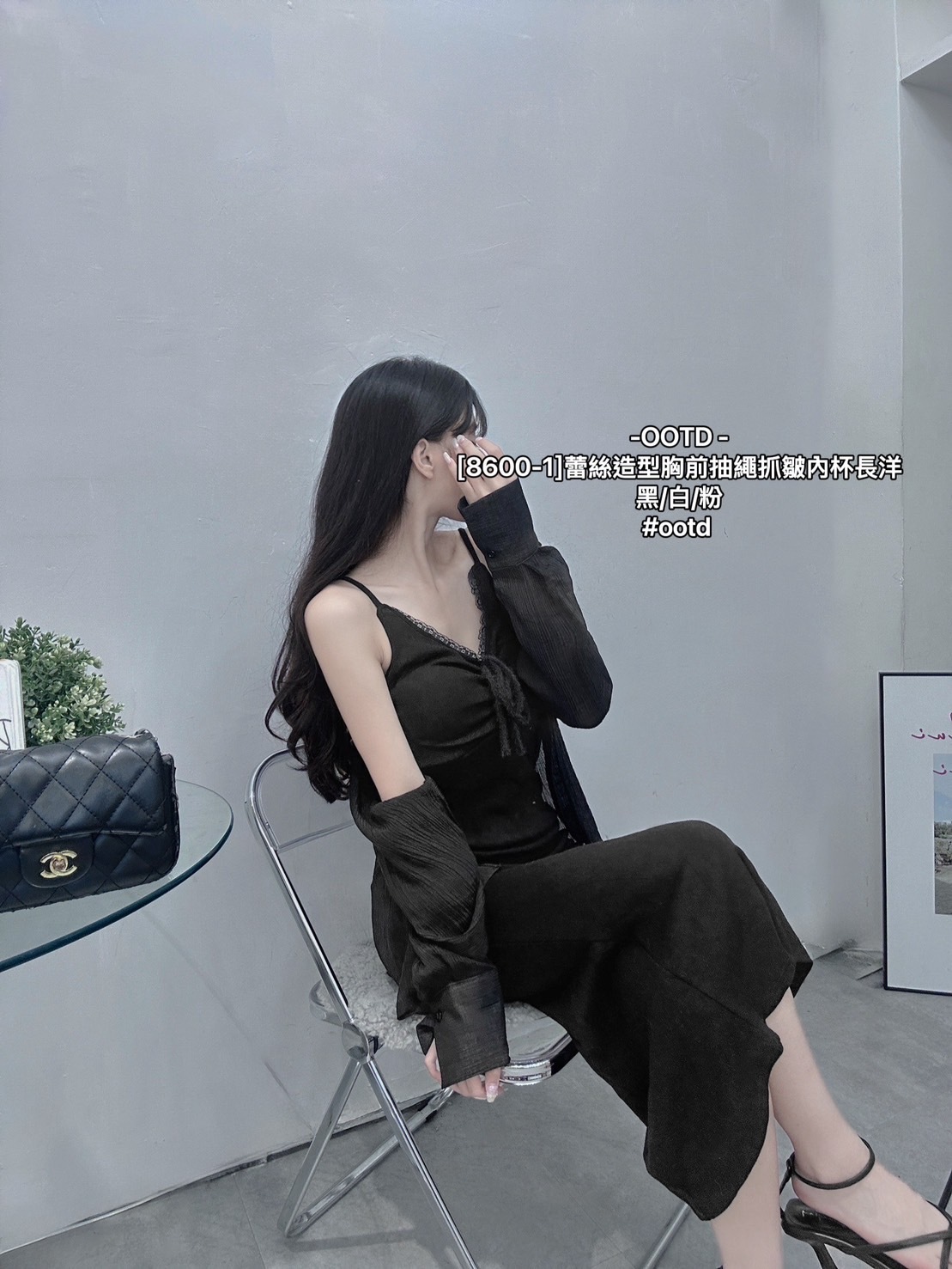 [8600-1]蕾絲造型胸前抽繩抓皺內杯長洋 (10)