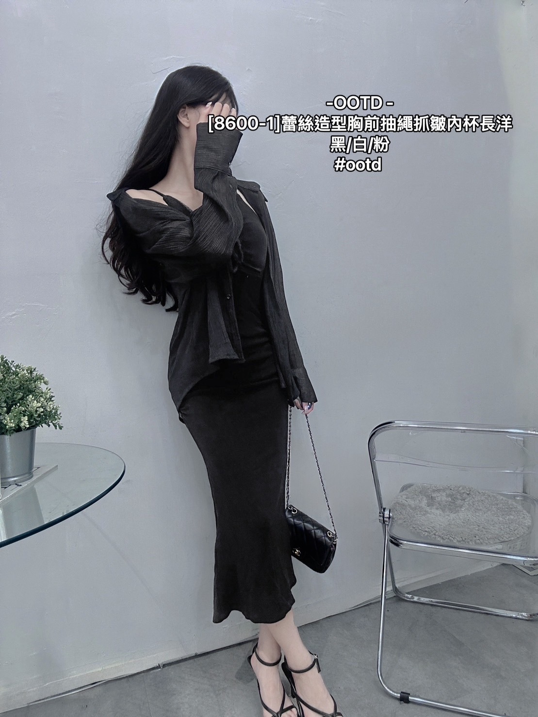 [8600-1]蕾絲造型胸前抽繩抓皺內杯長洋 (9)