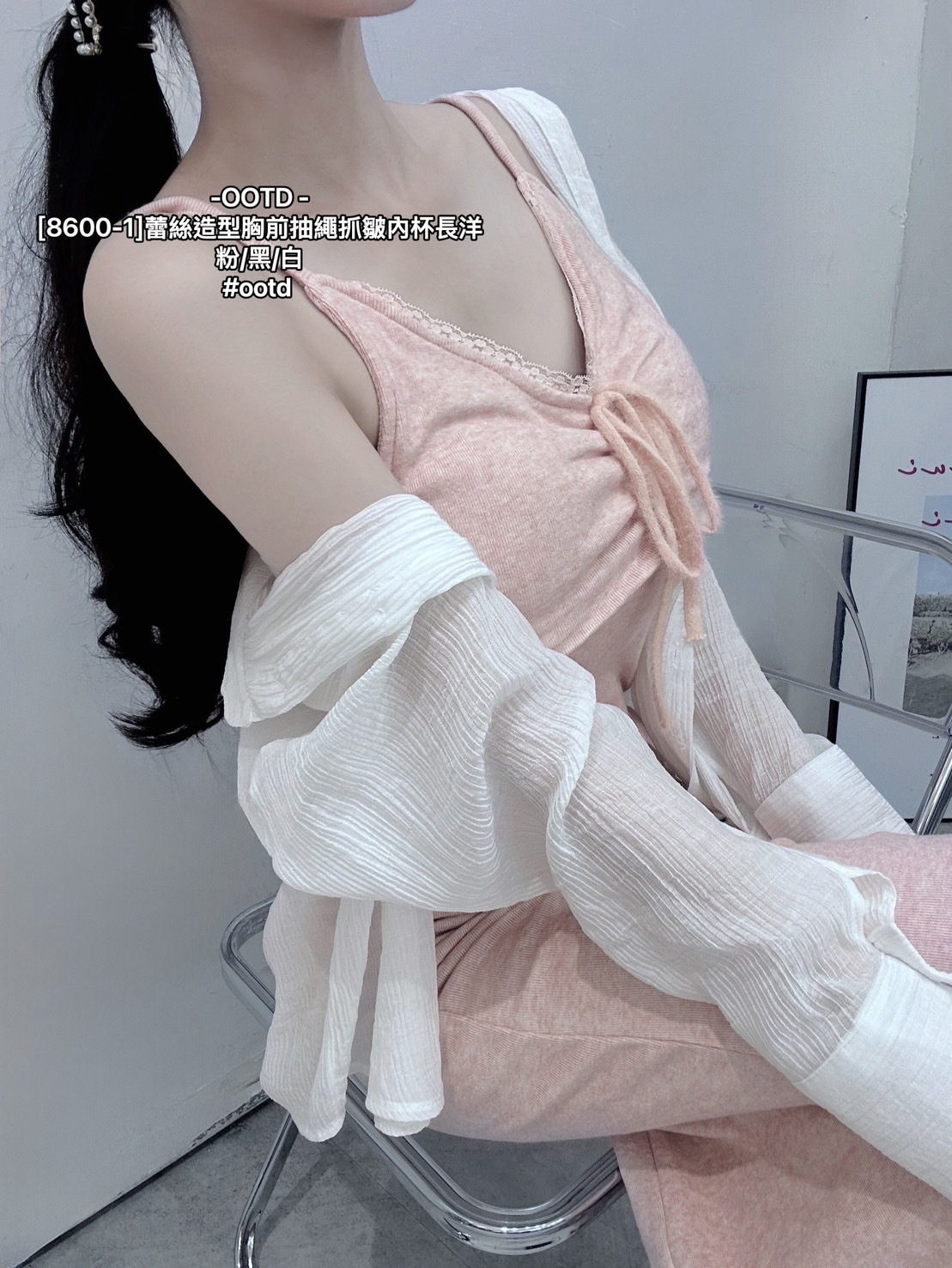 [8600-1]蕾絲造型胸前抽繩抓皺內杯長洋 (6)