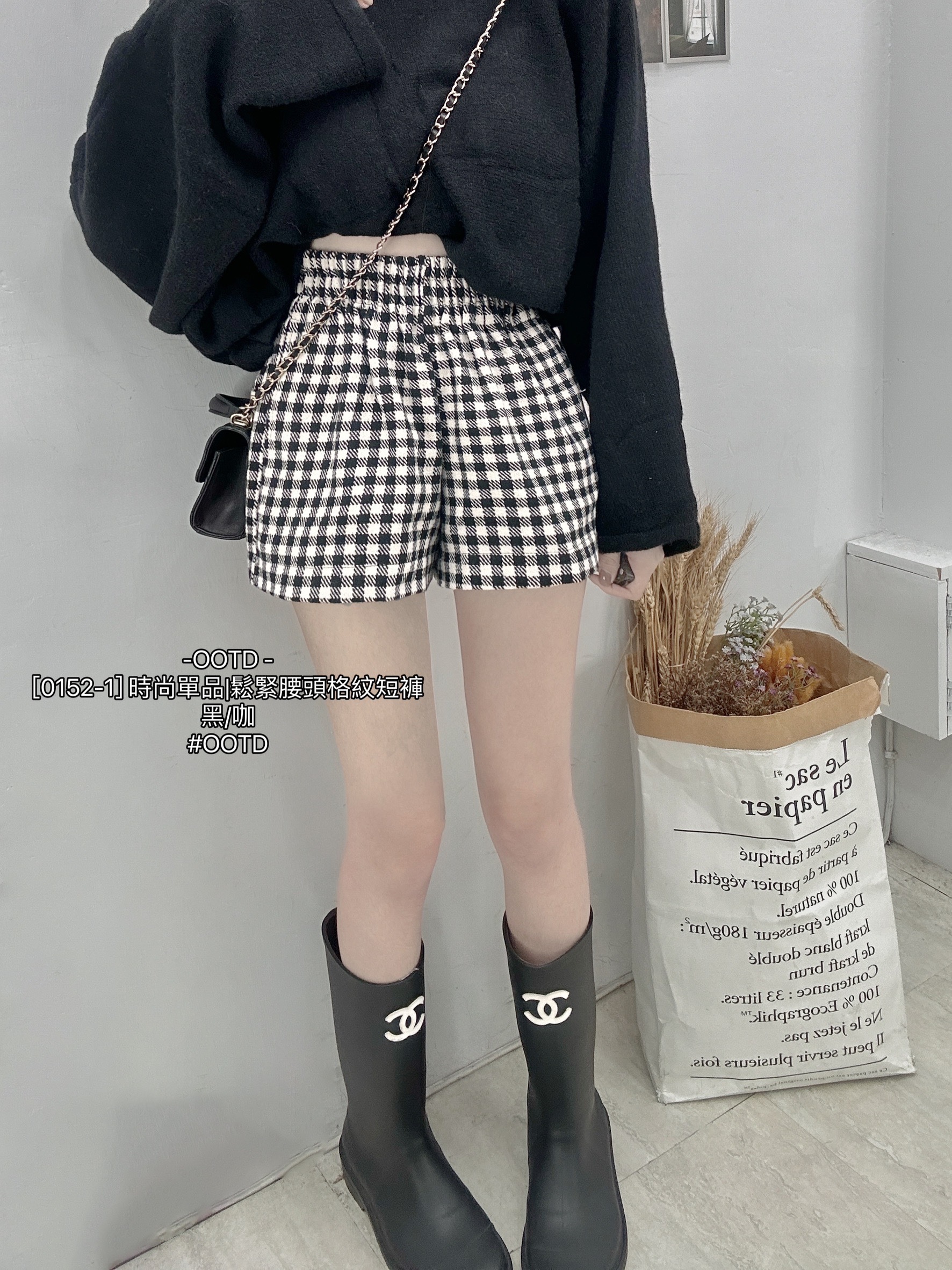 [0152-1] 時尚單品鬆緊腰頭格紋短褲 (2)
