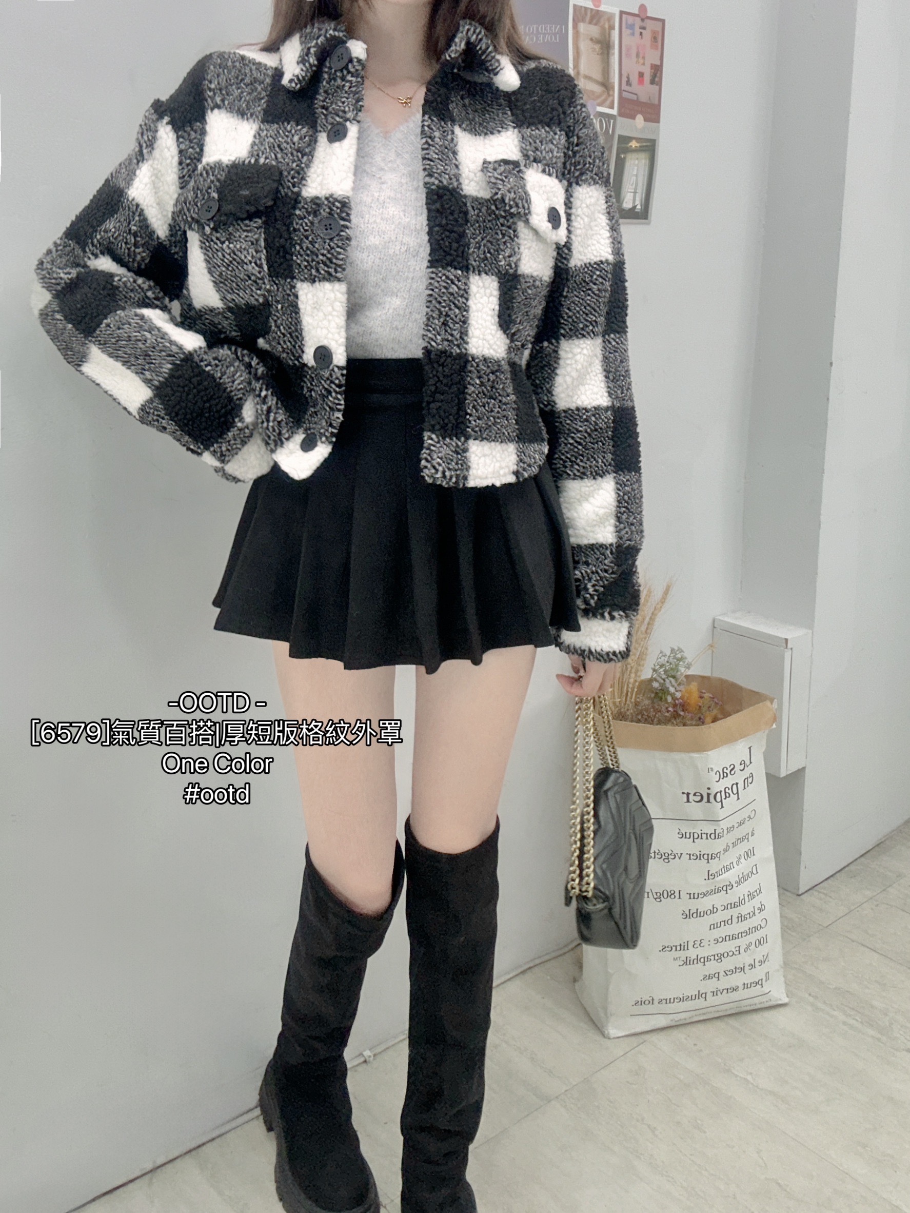 [6579]氣質百搭厚短版格紋外罩 (4)