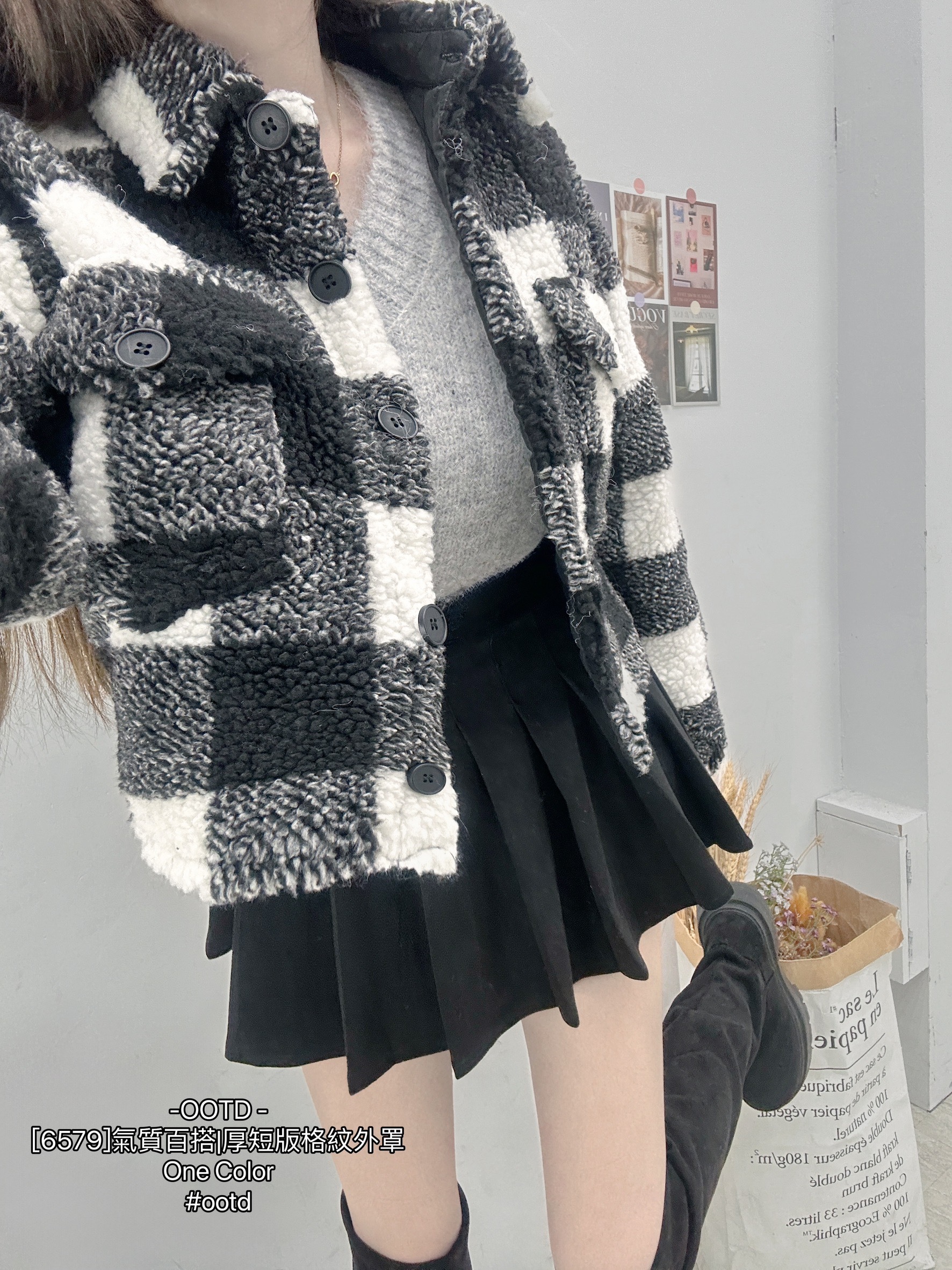 [6579]氣質百搭厚短版格紋外罩 (2)