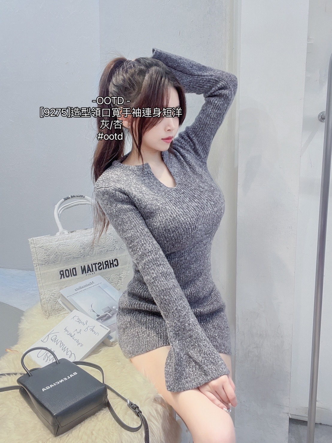 [9275]造型領口寬手袖連身短洋 (8)