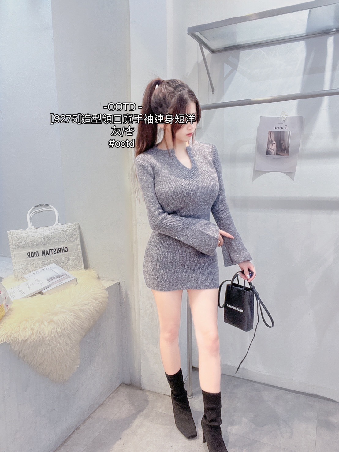 [9275]造型領口寬手袖連身短洋 (6)