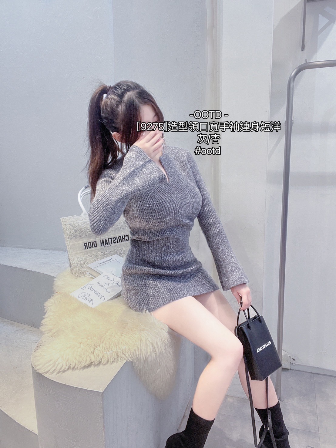 [9275]造型領口寬手袖連身短洋 (7)