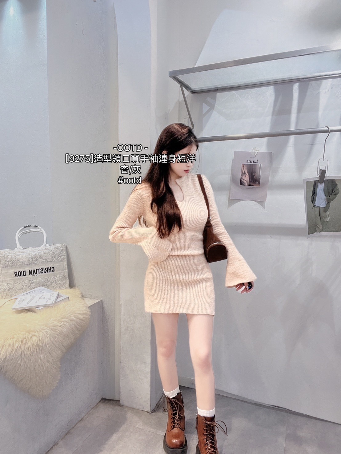 [9275]造型領口寬手袖連身短洋 (3)