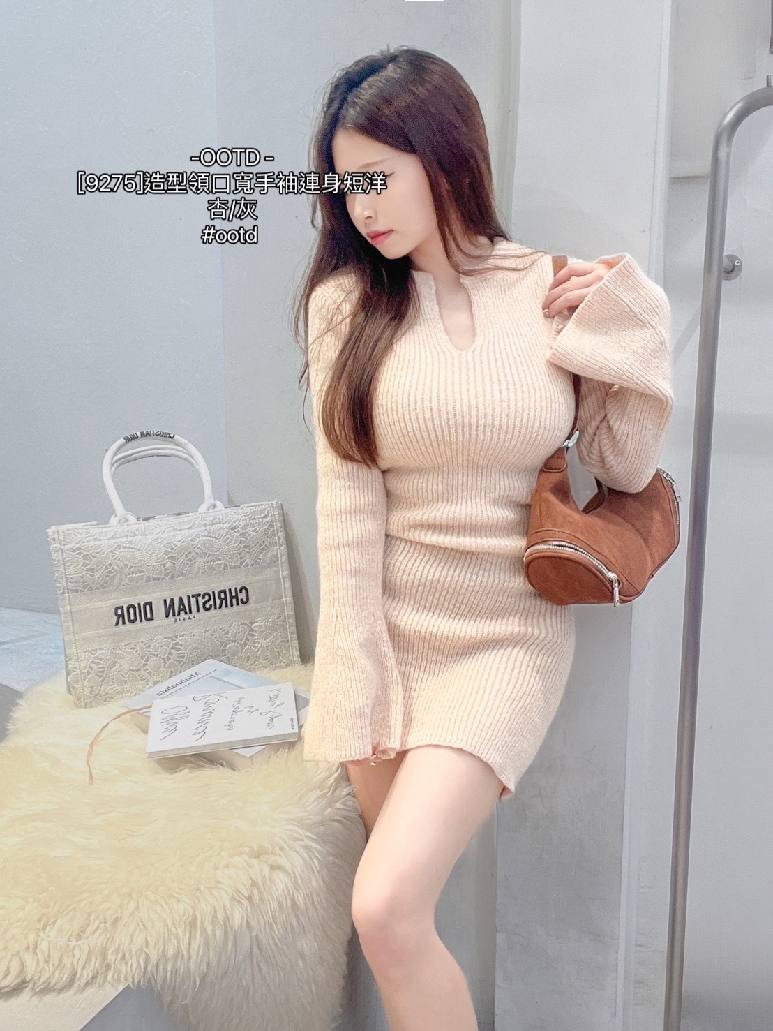 [9275]造型領口寬手袖連身短洋 (4)