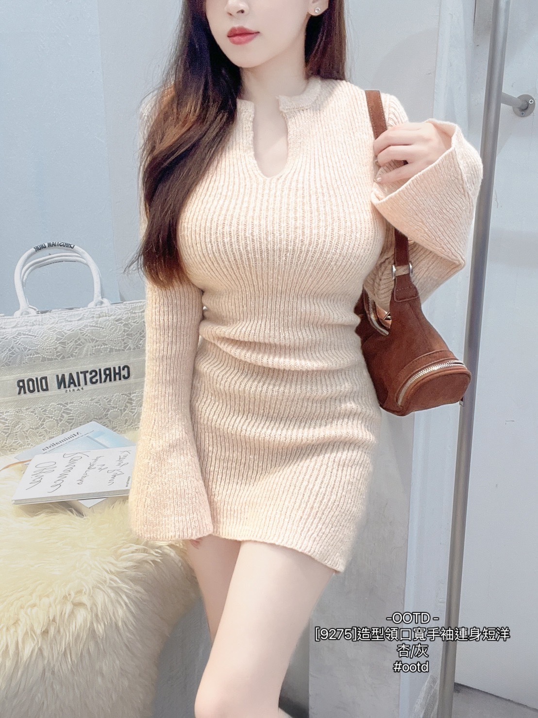 [9275]造型領口寬手袖連身短洋
