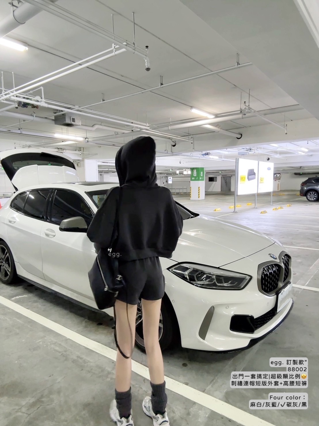 訂製款”88002出門一套搞定超級顯比例🤩刺繡連帽短版外套+高腰短褲 (11)