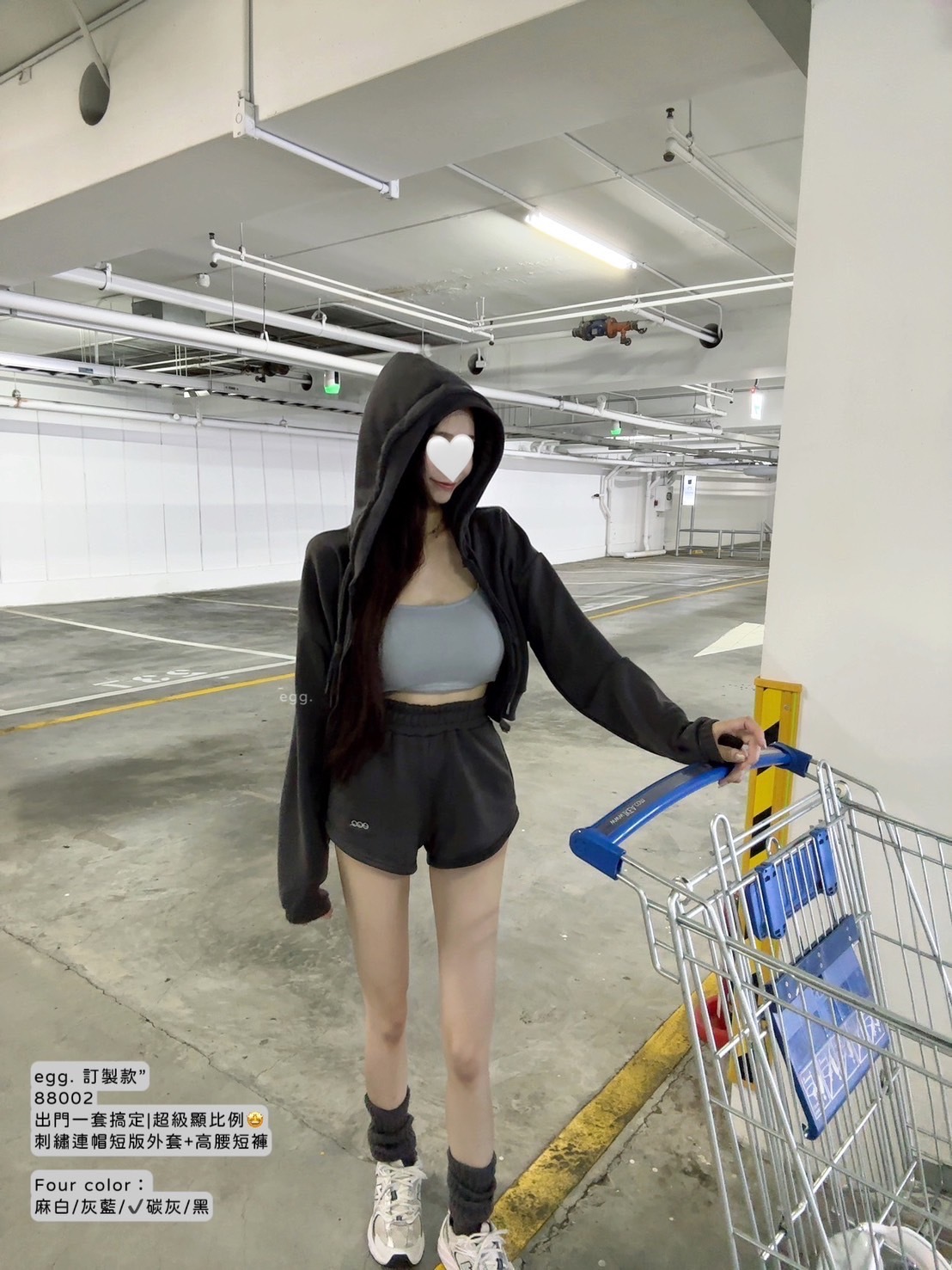 訂製款”88002出門一套搞定超級顯比例🤩刺繡連帽短版外套+高腰短褲 (12)