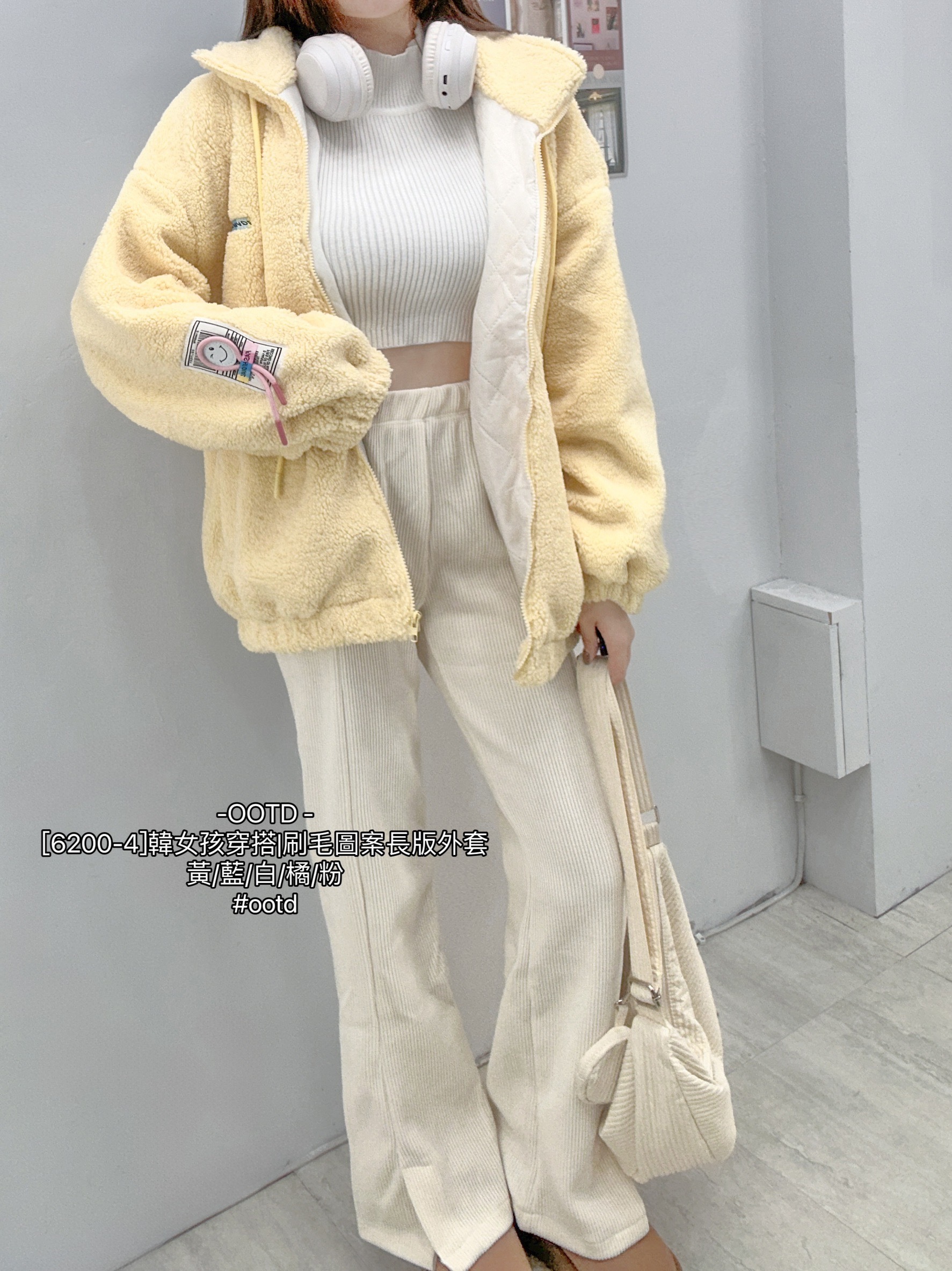 [6200-4]韓女孩穿搭刷毛圖案長版外套 (4)