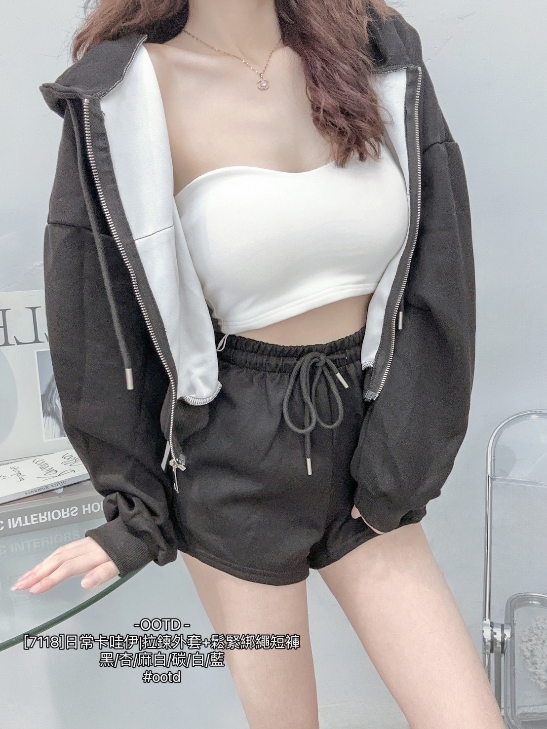 [7118]日常卡哇伊拉鍊外套+鬆緊綁繩短褲 (12)